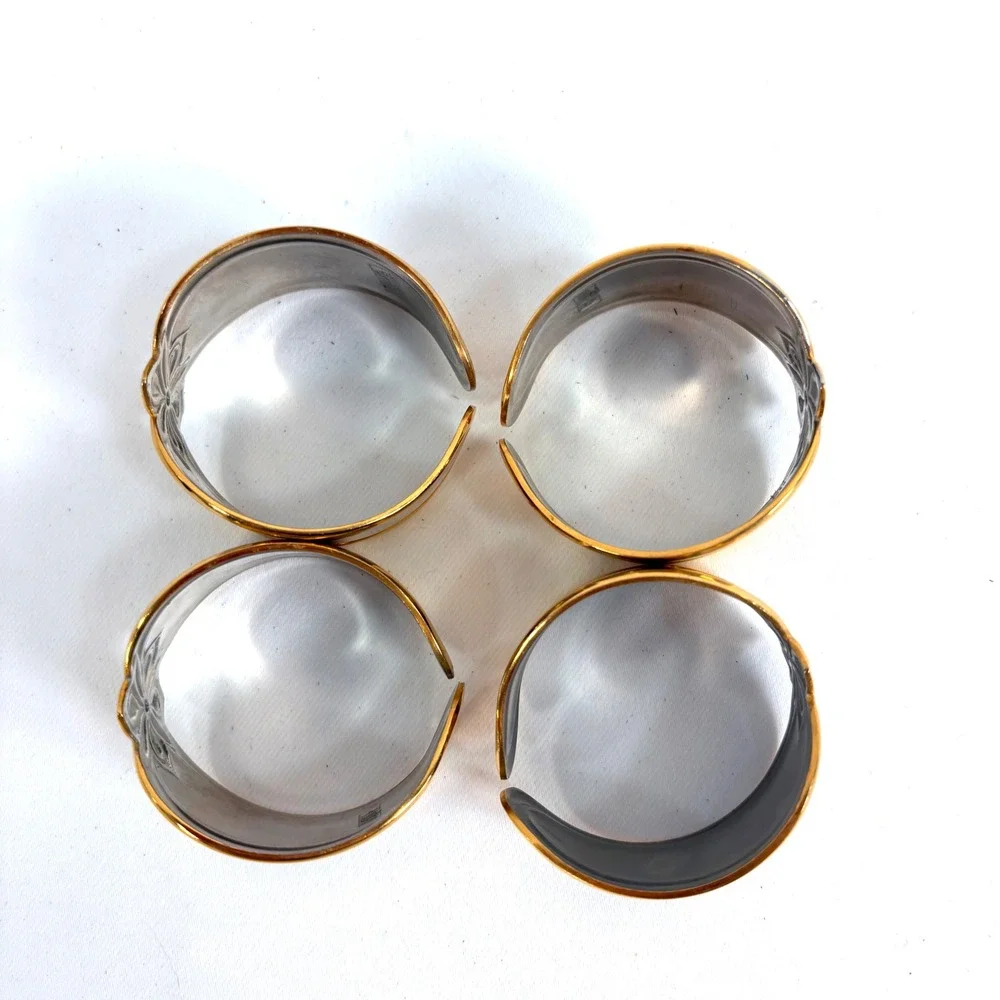 Gorham Napkin Rings Silver Gold Two Tone Golden Melon Bud Floral Set of 4